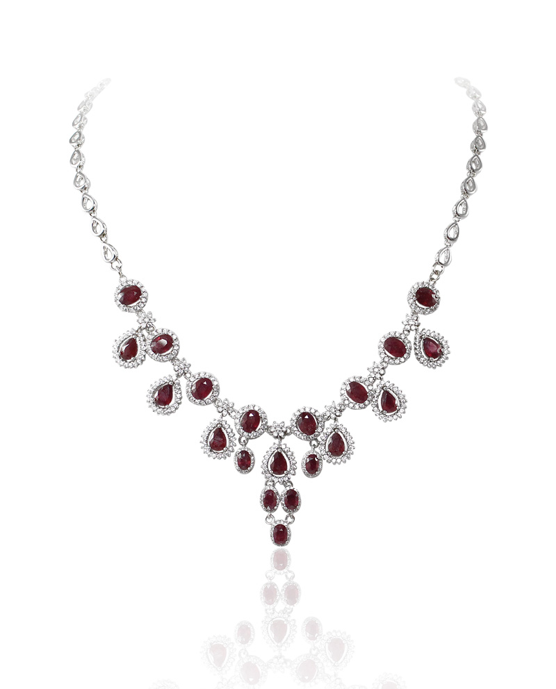 Ruby Cluster Necklace – Gemstone Necklace|Huongs Jewellery