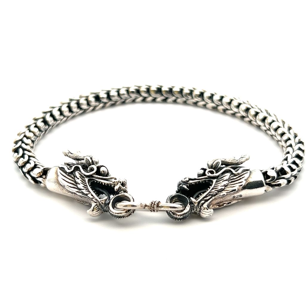 B850 .925 Sterling Silver Dragon Clasp Bali Snake Chain Bracelet – Indiri  Collection